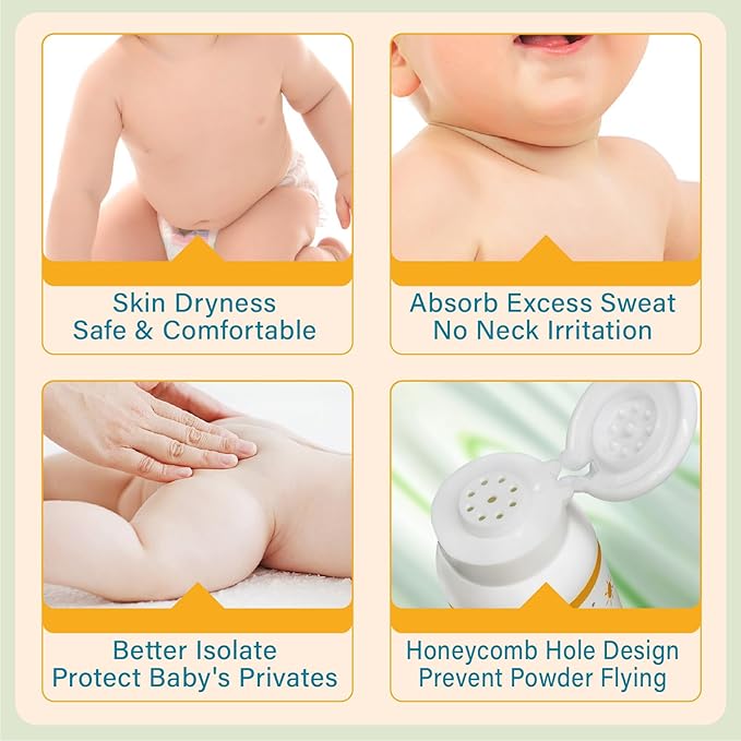 PEGO Baby Body Powder,Talc-Free Cornstarch Powder,Prevent Heat Rash,Diaper Rash,with Zinc Oxide,Vitamin E,Aloe and Chamomilla,Anti-Chafing & Itch Relief,Non-Irritating,Calming Skin Care(1pack)