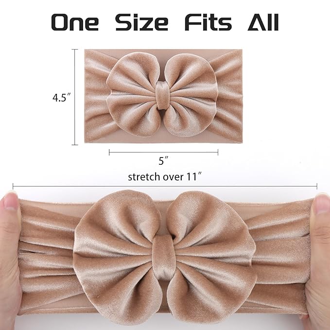 YanJie Baby Girl Headbands with Bows, Soft Elastics Handmade Velvet Hairbands and Accessories for Infant Toddlers Kids in Khaki, Beige, Leopard