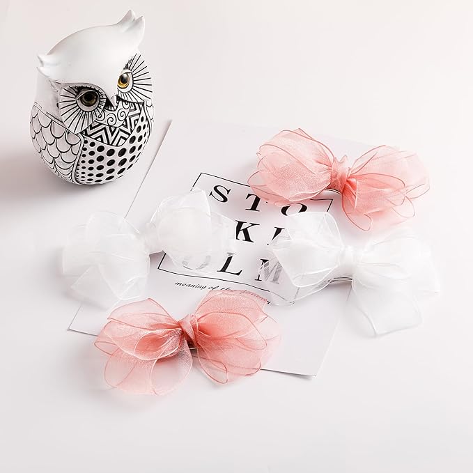 5.5-Inch Organza Double Hair Bows Alligator Clips Hair Accessories for Girls Toddler Kids Children Teens -Pink