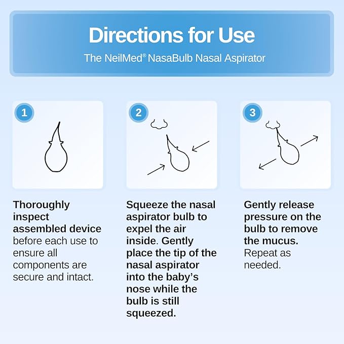 NeilMed NasaBulb Nasal Bulb Aspirator for Babies & Infants, Soft Silicone Tip, Clear Design, BPA & Latex Free, Sterilizable Large Size, 100 mL