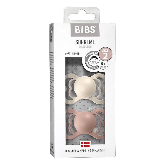 BIBS Pacifiers - Supreme Collection | BPA-Free Baby Pacifier | Made in Denmark | Set of 2 Ivory/Blush Color Premium Soothers | Size 6-18 Months