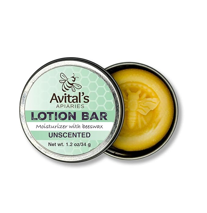 Avital's Apiaries Unscented 1.2 oz Beeswax Lotion Bar – Solid Body Butter Bar for Sensitive Skin – Natural Moisturizer with Shea Butter & Avocado Oil – Plastic-Free Skincare
