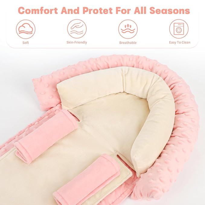Infant Car Seat Insert, Baby Car Seat Head & Body Support with 2 Strap Pads, Ultra Soft Newborn Preemie Carseat Insert Cushion for Girls Boys, Fits Car Seat, Stroller, Swing, Bouncer, Beige