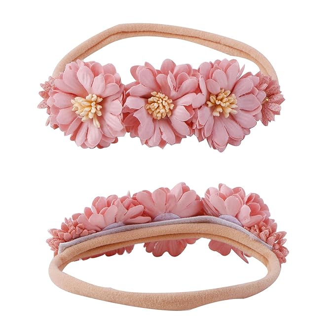 Baby Girl Flower Headband 6 PCS Elastic Hairbands Handmade Nylon Bows Headbands Chic Floral Hair Accessories Kids Gifts for Newborn Infant Toddlers