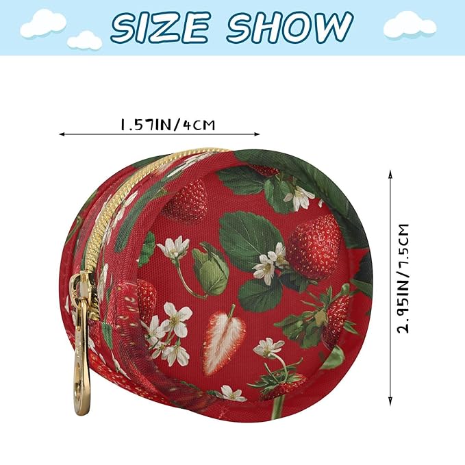Pacifier Holder with Clip Pacifier Case for Diaper Bag Round Baby Pacifier Pouch Box Bag Portable Red Strawberries Flowers