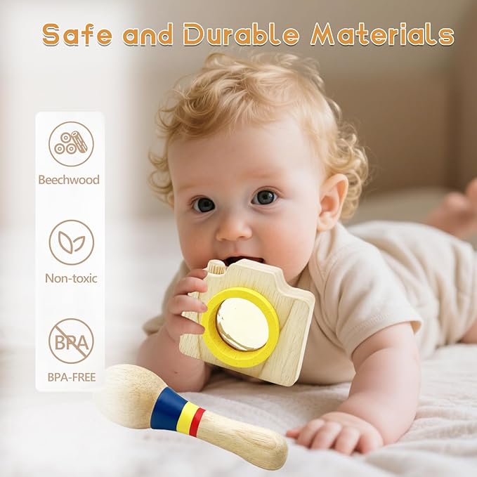 Wooden Baby Rattle, Organic Colorful Baby Rattles Set, Toddler Hand Wooden Rattles Toy Set for Infant Grasping, Sensory Development, Gift for Baby Boys Girls