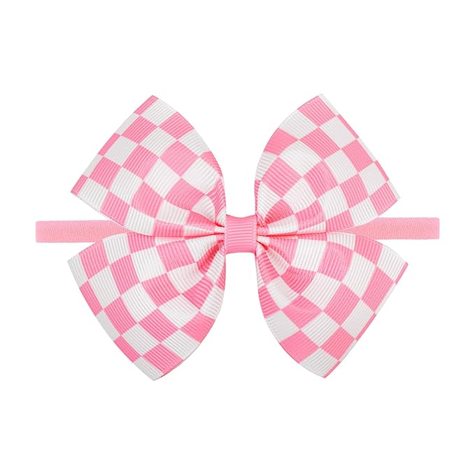 Pink Hair Bows for Girls Racing Baby Bow Checkered Flag White Bow Elastic Nylon Headband for Infant Toddler Newborn Hair Accessories Gift