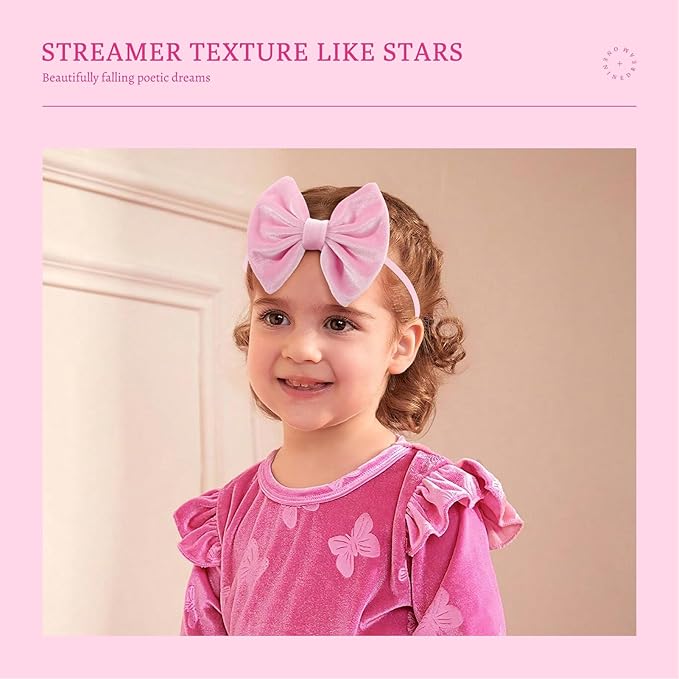 Velvet Baby Girl Bows Soft Elastic Nylon Headbands for Girls Hair Band Bows Black White Pink Handmade Newborn Bows Infant Toddler Kid Hair Accessories