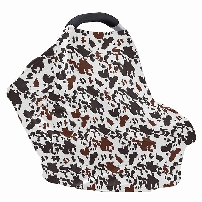 Coldinair Black Brown Cow Print Baby Car Seat Cover for Boys Girls,Nursing Cover for Breastfeeding,Baby Carseat Canopy,Multiuse Baby Shopping Cart/High Chair/Stroller Covers