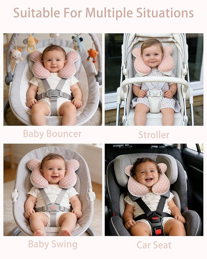 KAKIBLIN Baby Travel Pillow, Baby Neck Pillow for Car Seat, U-Shaped Head and Neck Support for Stroller Pushchair, Soft Cooling Breathable Infant Head Pillow for Newborn Toddler