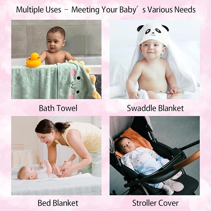 12 PCS Hooded Baby Towel Set, 32x32 Inch Absorbent Baby Bath Towels, 3 PCS Soft Hooded Towels & 9 PCS Washcloths, Ideal for Newborns, Toddlers, and Babies – Baby Bath Essentials (Green + Gray + White)