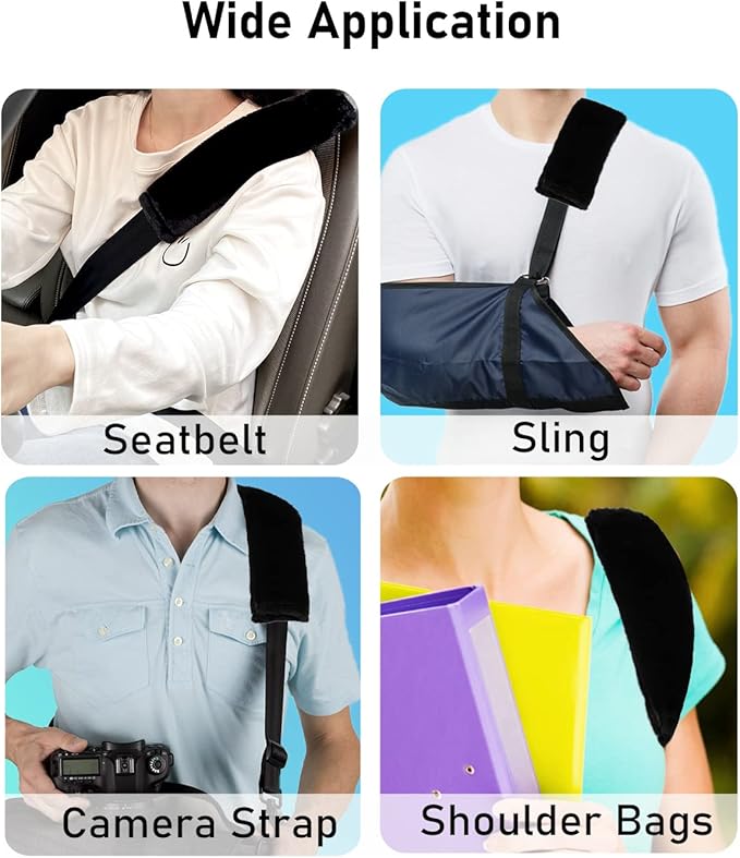 BELINOUS Faux Sheepskin Seat Belt Cover, Soft & Comfortable Seat Belt Shoulder Pad, Thick Car Seat Belt Cushion, Seat Belt Neck Protector for Kids Adults 2 Pack (Black)