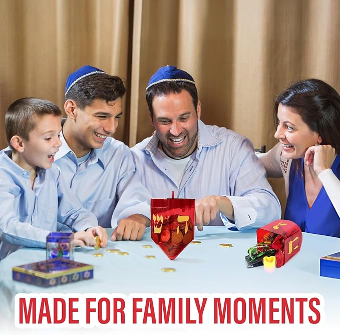 Large Fillable Dreidels for Hanukkah, Pack of 4 Plastic Dreidels Bulk, Red Large Dreidels That Bring Joy and Tradition to Every Celebration