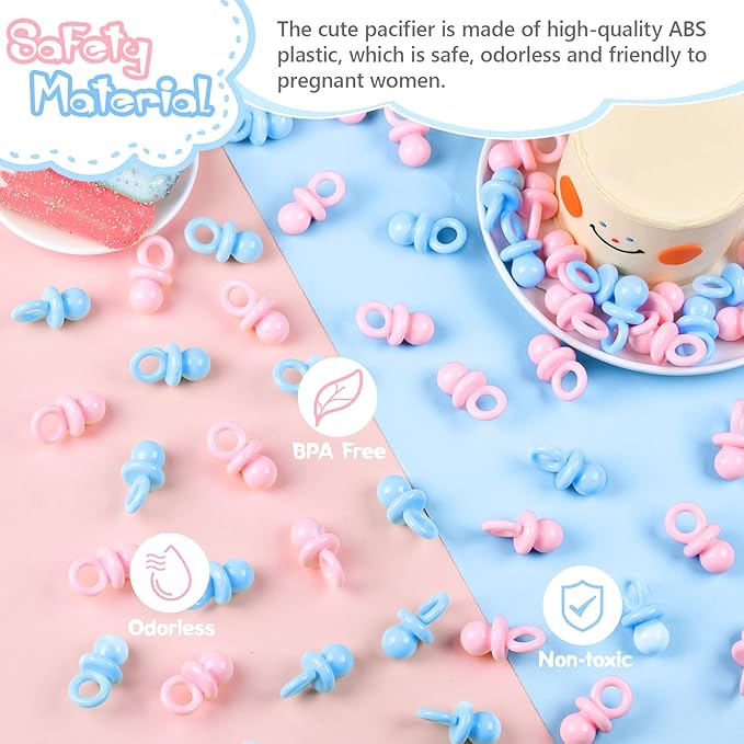 36 PCS Plastic Pacifiers for Baby Shower Game Girl, 1.75 Inch Cute Baby Shower Pacifiers for Decoration DIY, Gender Reveal Table Scatter, Pacifier Hunt Games, Party Favors(Pink&Blue)