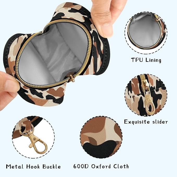 Pacifier Holder with Clip Pacifier Case for Diaper Bag Round Baby Pacifier Pouch Box Bag Portable Black Brown Cow Print