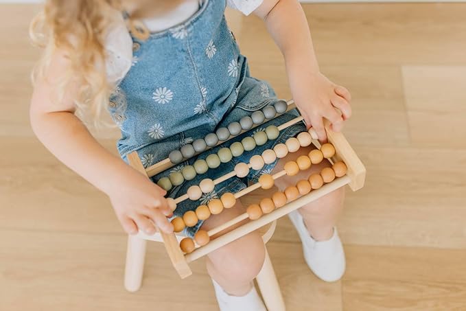 Brooklyn Neutral Boho Abacus - STEM Toy- Boho Nursery Decor and Playroom Decor- Math Toddler Toy with Beads- Montessori Toys - Aesthetic Modern Educational Wooden Toys