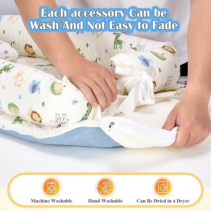 Baby Lounger for Newborn, Huggynest Portable Infant Lounger for 0-24 Months Newborn, Home Travel Dual-Purpose Baby Nest (Animal World Blue)