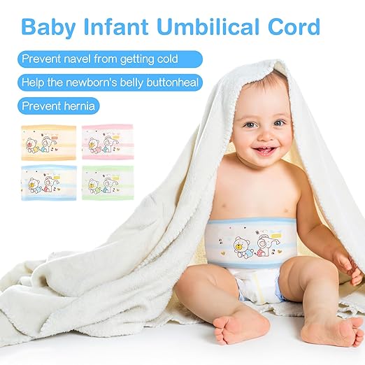 Beavorty Newborn Belly Band 4Pcs Infant Navel Belt Cotton Umbilical Cord Wrap Cartoon Soft Baby Belly Button Band for Colic Relief and Tummy Protection