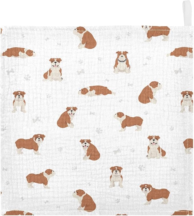 vvfelixl Baby Cotton Washcloths English Bulldog Infants Bath Towel for Unisex Puppy Face Towels for Newborn, Natural Baby Wipes Delicate Skin, 11.8 X 11.8 inch, one sizex3