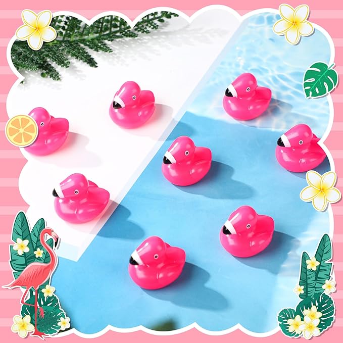 50 Pcs Mini Flamingo Rubber Duck Bulk Cute Pink Flamingos Bath Toys Floating Squeaky Toy Rubber Duckies for Baby Shower Cake Decoration Classroom Prizes Holiday (1.4 Inch)