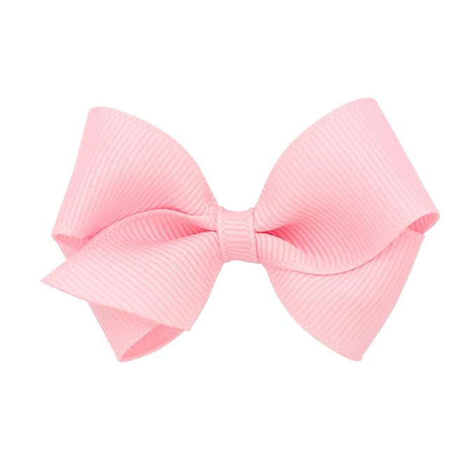 Wee Ones Girls' Classic Grosgrain Hair Bows with Plain Wrap Center, No-Slip Hair Clip, Handmade, Light Pink, Wee
