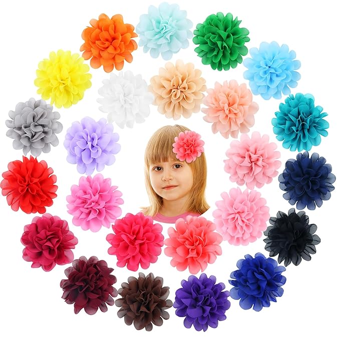Cinaci 25 Pack Solid Big 4" Chiffon Flower Alligator Hair Clips Barrettes Hairpins Accessories for Baby Girls Infants Toddlers Kids Teens Women