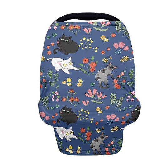 AFPANQZ Cat Floral Stretchy Baby Car Seat Covers for Boys Girls Infant Car Canopy Spring Autumn Winter Snug Warm Breathable Windproof Open Peep Top Universal Fit