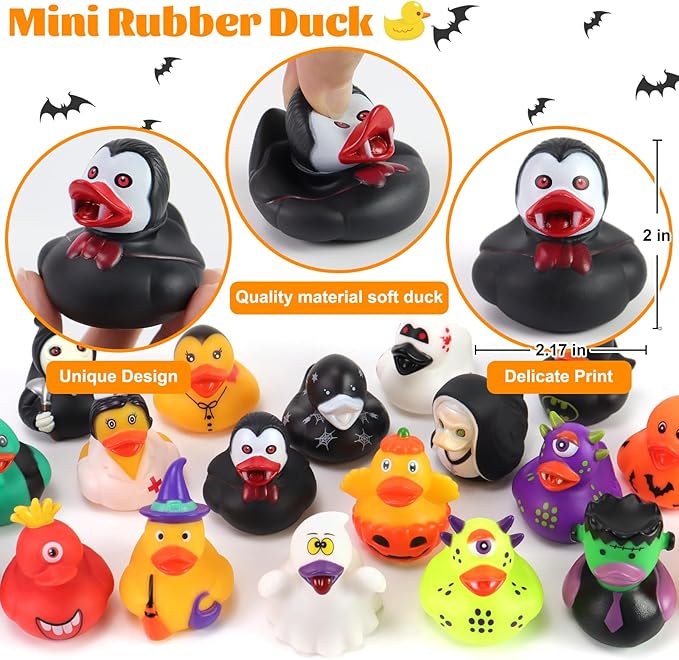 30 Pcs Jeep Ducks for Ducking, Halloween Ducks for Jeeps Ducking, Halloween Rubber Ducks for Kids, Assortment Mini Rubber Duckie Toys for Trick or Treat Fillers Baby Bath Shower Toys