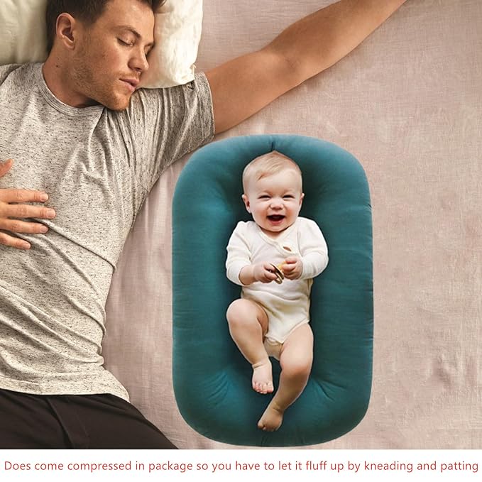 Baby Lounger for Newborn 0-24 Months, Soft Portable Infant Nest & Play Mat & Diaper Changing Pad for Home,Travel & Floor Time, Newborn Babies Essentials Gifts(Peacock Green)