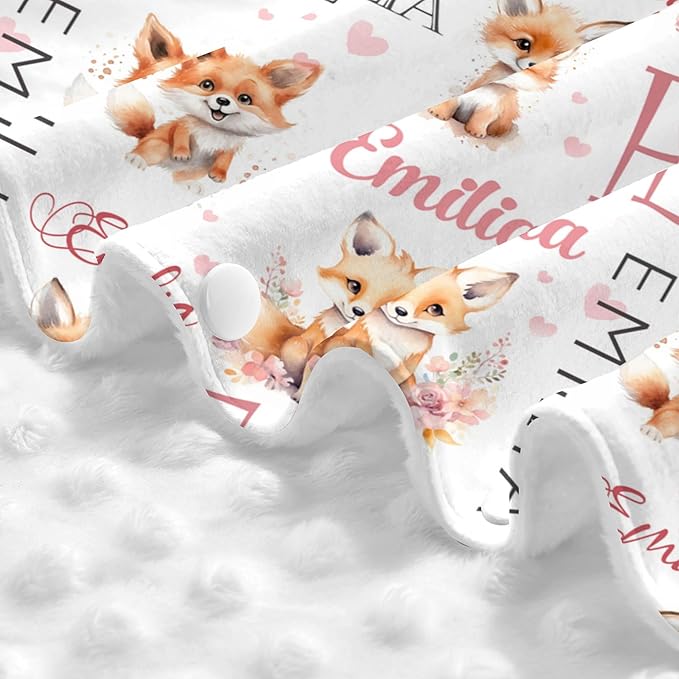 Personalized Baby Car Seat Cover Winter Custom Minky Carseat Cover Boy Girls with Name Fox Carseat Canopy Customized Car Seat Canopy Infant Carrier Covers Nursing Cover Toddler Blanket