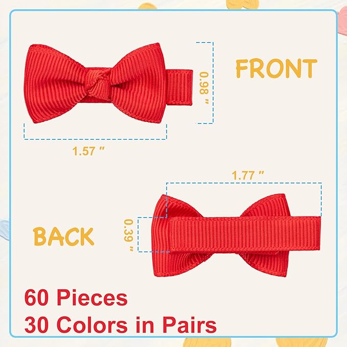 Hair Bows and 1.8" Alligator Clips Set: 60PCS Fully Lined Hair Accessories for Girls, Toddlers, and Teens (30 Colors in Pairs)