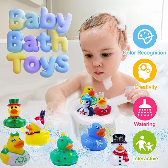 Christmas Rubber Ducks Bath Toys for Kids Boys Girls Toddlers, 2 Inch Christmas Stocking Stuffers Holiday Rubber Ducks Bath Toys Duckies Party Favors Gifts (12 Pack)