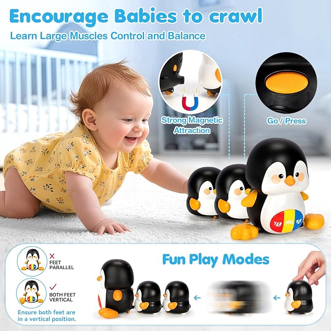 Baby Toys 6-12 Months, Musical Penguins Crawling Infant Toys, Early Learning Toy for Tummy Time with Light & Sound, Birthday Gifts for Babies Newborn Boys Girls 6 7 8 9 10 11 Months 1 Year Old