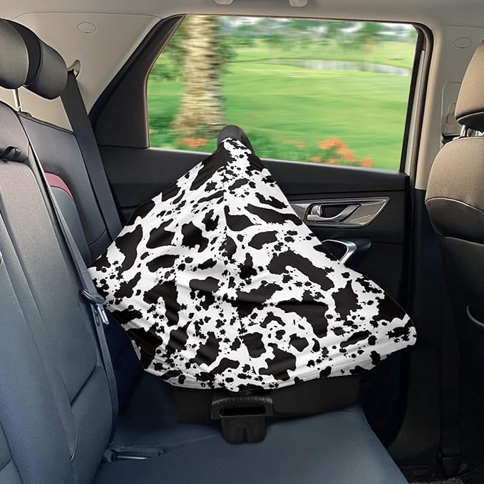 Wanyint Cow Print Car Seat Covers Universal Fit Carseat Canopy Covers for Babies,Breathable Breastfeeding Scarf Nursing Covers Carseat Canopy for Boys Girls