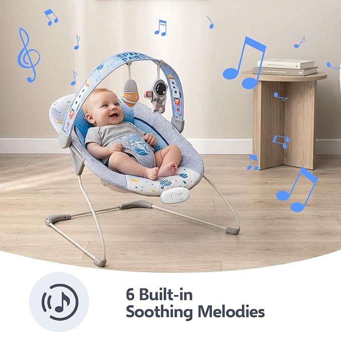 Baby Bouncer Soothing Infant Seat, Portable Baby Bouncer with Music Foldable Indoor & Outdoor Use for Baby 0-6 Months 6-20 lbs,Blue