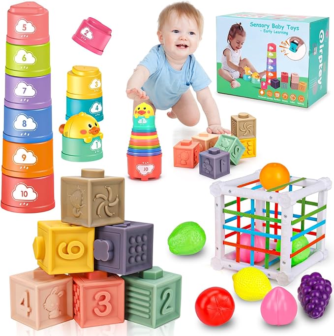 Baby Toys 6-12-18 Month Stacking Cups Blocks Shape Sorters Teething Sensory Developmental 6 7 8 9 10 Month Old Baby Toys Infant 0-6 6-9 9-12 Learning Montessori Birthday Gift for 1 Year Old Boy Girl