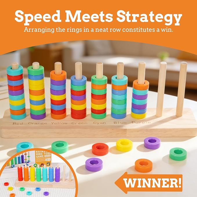 Wooden Color Sorting Stacking Toys, Montessori Toys Rainbow Rings Game, Wooden Sorting & Stacking Toys for Toddlers, Color Recognition Sensory Toy Educational for Ages 3 and Up Boys Girls Gift