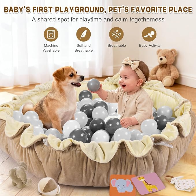 5-in-1 Baby Activity Gym & Play Mat with 6 Hanging Toys, Tummy Time Mat & Cards - Extra Large, Reversible Machine Washable Pad - Gift for Newborns, Infants 0-12 Months, Cream