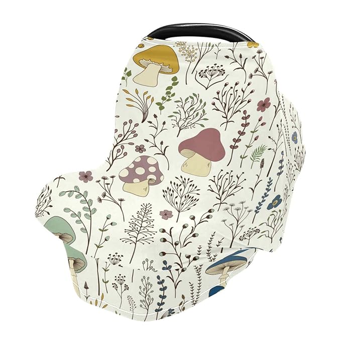 Moudou Mushroom Baby Car Seat Cover, Soft Stretchy Infant Carseat Canopy Cover Newborn Nursing Breastfeeding Cover for Stroller, High Chair, Shopping Cart