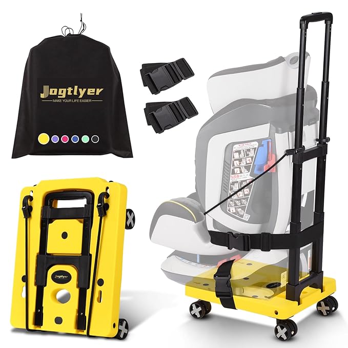 Car Seat Dolly for Airport Folding Car Seat Travel Cart for Airplane - Car Seat Roller with Wheel Cart Carrier with Straps Foldable Luggage Trolley Folding Hand Truck Dolly for Moving