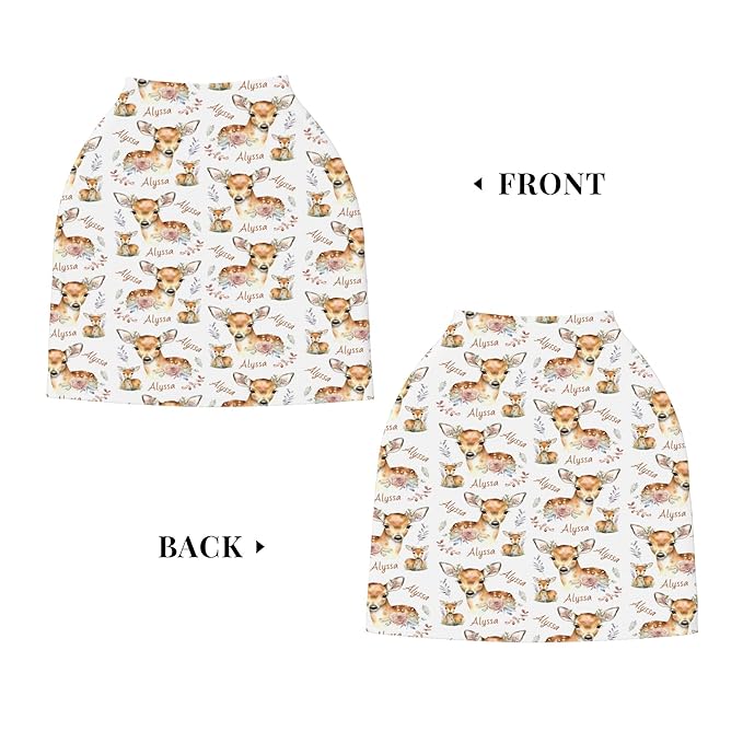 Personalized Deer Baby Car Seat Cover with Name,Multi-Use Canopy for Nursing, Strollers,Shopping Carts,Customized Breastfeeding Cover, Full Privacy,Infant Stroller Cover