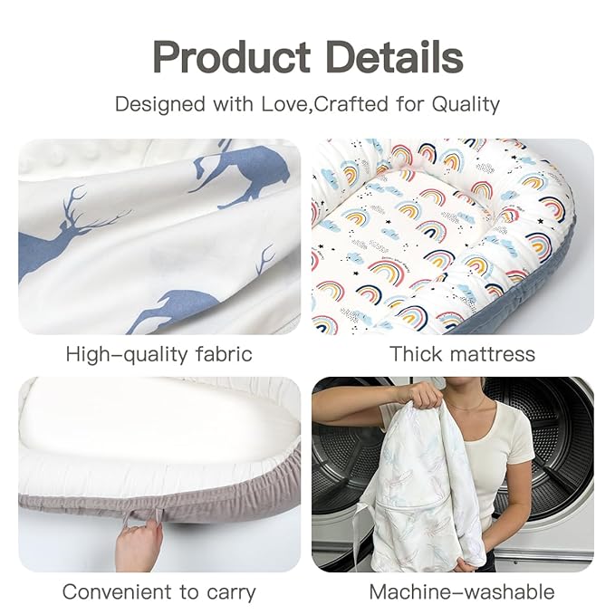 Infant Support Cushion-Breathable and Soft Organic 100% Cotton, Portable Tummy Time Mat with Removable Support Cushion Cover, Floor Baby Support Cushion for Newborn, Supervised Use - Mami Elk