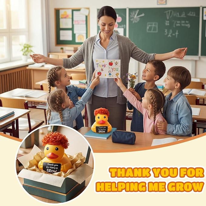 Civaner 7 Inch Emotional Giant Rubber Duck Big Jumbo Positive Yellow Duck Inspirational Gift Large Duckling Toy with Squeaky Sound for Men Coworker Colleges Graduation(Thank You for Help Me Grow)