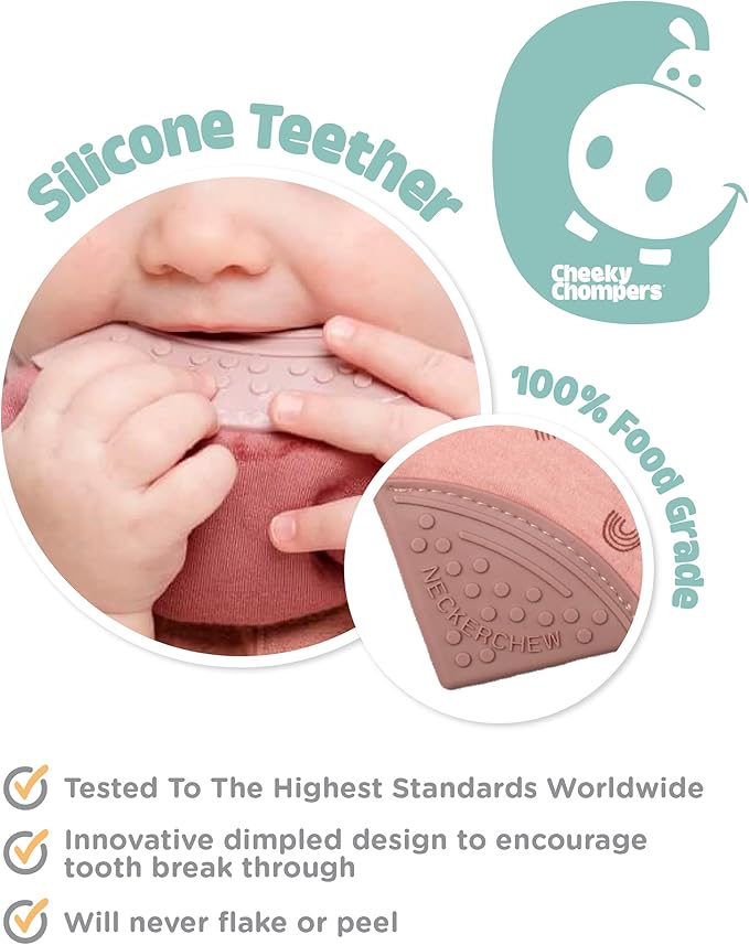 Cheeky Chompers Neckerchew Teething Bib, 2-in-1 Bandana Style Bib w/Food Grade Silicone Teether