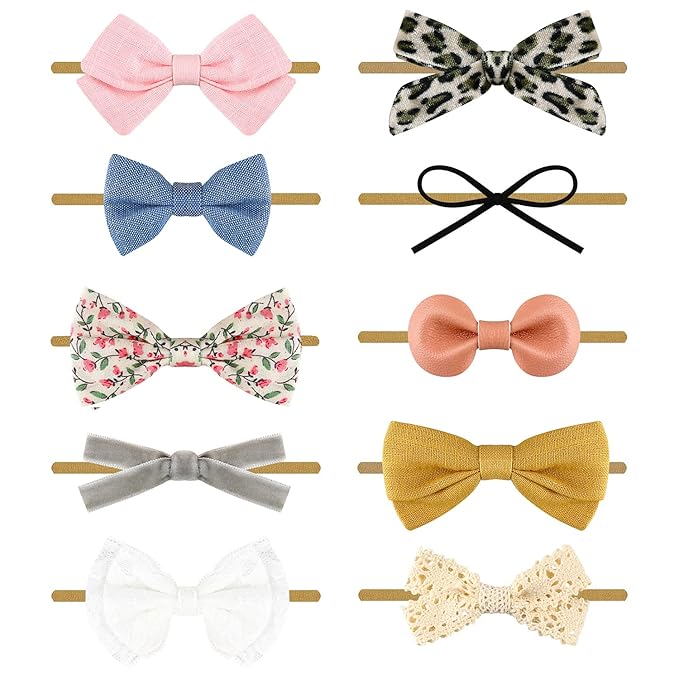 BQUBO Baby Girl Headbands with Bows Nylon Hairbands Handmade Hair Accessories for Newborn Infant Toddlers 10 Pack