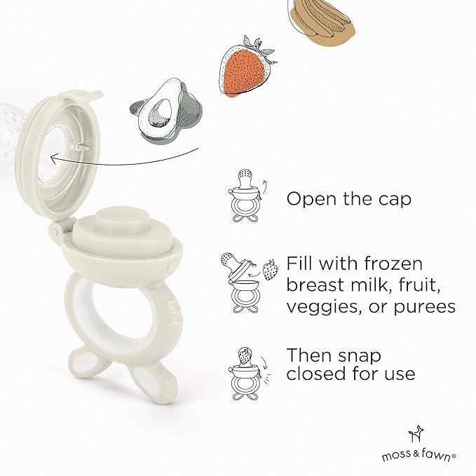 Moss and Fawn Forage Feeder - Baby Fruit Feeder, Frozen Breast Milk Popsicle Teether & Pacifier - BPA, PVC & Phthalate-Free - Ecru