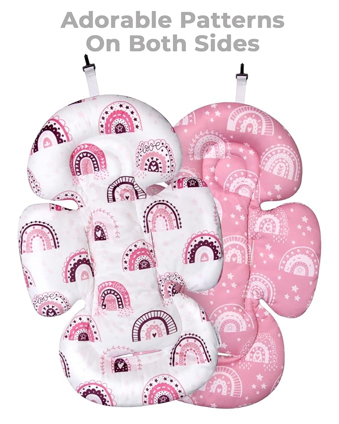 Infant Insert Compatible with 4moms Mamaroo Swing and Infant Carseat, Including 3 Replacement Balls, Reversible Newborn Insert for Baby Swing, Stroller, Bouncer, Soft Fabric - Mauve Rainbow