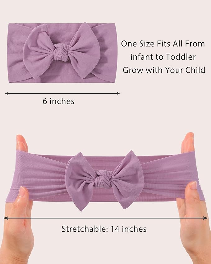 jollybows 10PCS Baby Girl Nylon Headbands Elastic Soft Turban Hair Bows Candy-Color Baby Hair Accessories for Toddlers and Infants