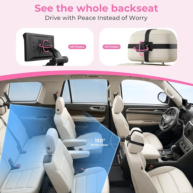 Itomoro 2026 Upgraded Dual Baby Car Camera for 2 Baby [1080P HD & 940nm IR Night Vision] 360° Rotation & 150° Wide View Rear Facing Baby Car Backseat Monitor Fits Cars/SUVs/Trucks