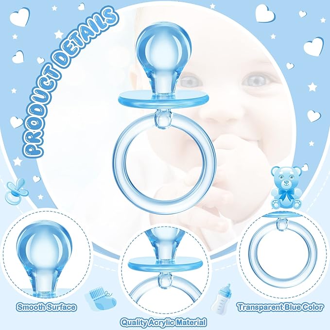Coume 100 Pcs 2.5 Inch Baby Shower Pacifiers Acrylic Mini Baby Pacifiers Gifts Gender Reveal Party Favors for Gender Neutral Game Birthday Supplies(Blue)